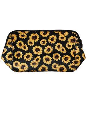 Sunflower Floral Black Makeup Bag